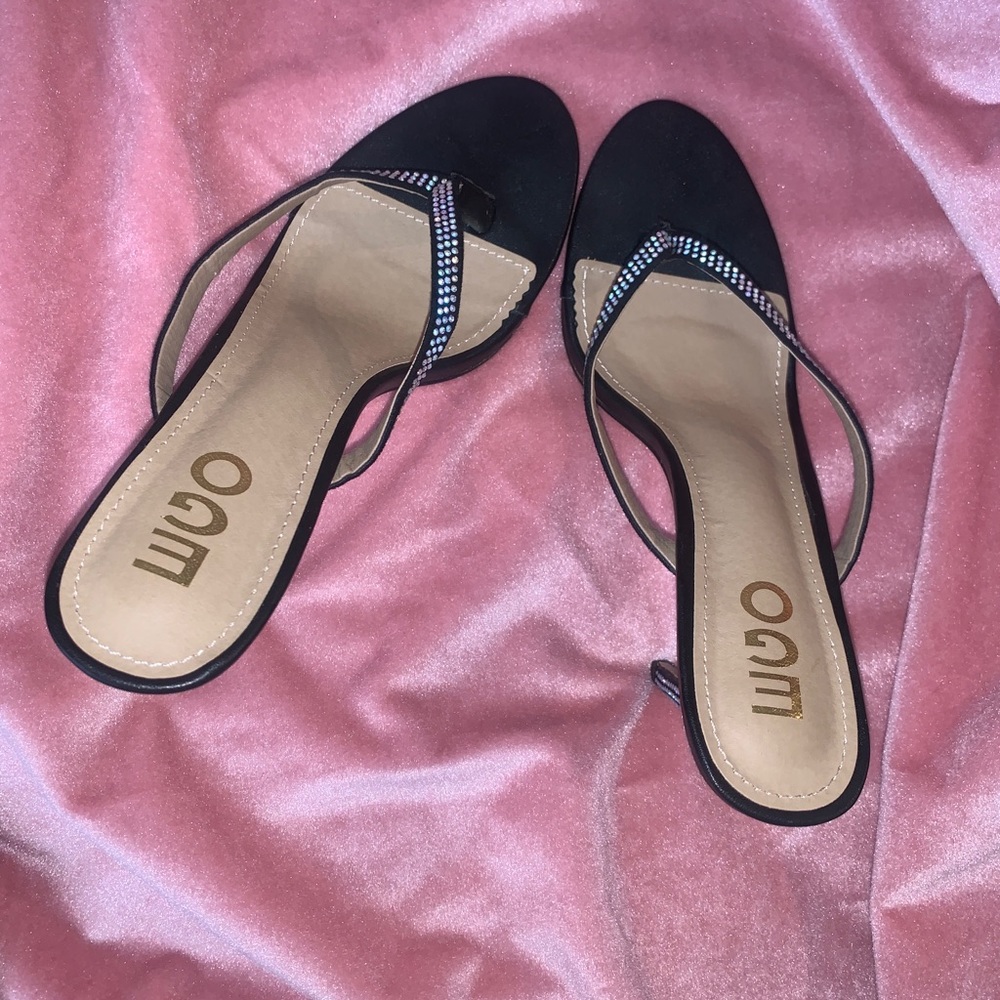 never worn black thong heel with silver rhinestones ego shoes uk 7